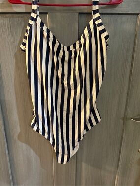 Striped One-Piece Swimsuit - Navy & White